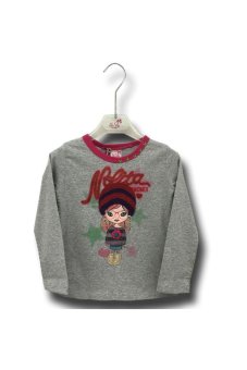 Nolita เสื้อยืดเด็กผู้หญิงแขนยาวปักรูปเด็กผู้หญิงหน้าอก - Gray Nolita เสื้อยืดเด็กผู้หญิงแขนยาวปักรูปเด็กผู้หญิงหน้าอก - Gray