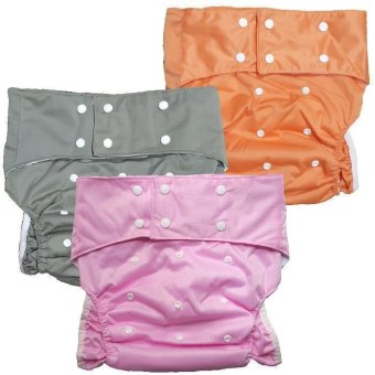 BABYKIDS95 กางเกงผ้าอ้อมผู้ใหญ่ ซักได้ กันน้ำ ฟรีไซส์ปรับขนาดได้ เซ็ท 3 ตัว (สีชมพู/เทา/ส้ม)