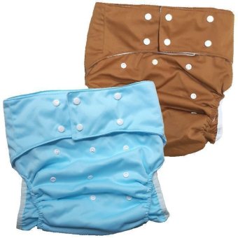 BABYKIDS95 กางเกงผ้าอ้อมผู้ใหญ่ ซักได้ กันน้ำ ฟรีไซส์ปรับขนาดได้ เซ็ท 2 ตัว (สีฟ้า/น้ำตาล)