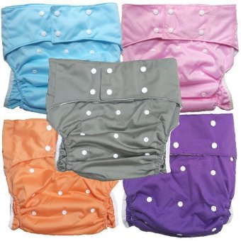 BABYKIDS95 กางเกงผ้าอ้อมผู้ใหญ่ ซักได้ กันน้ำ ฟรีไซส์ปรับขนาดได้ เซ็ท 5 ตัว (สีเทา/ฟ้า/ชมพู/ส้ม/ม่วง)