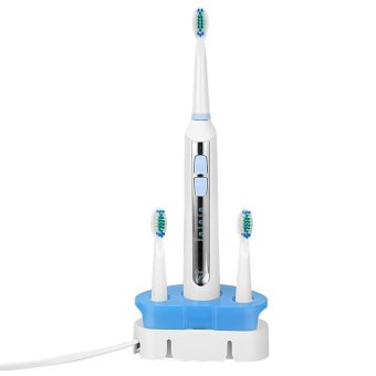 GETEK Waterproof Sonic Electric Rechargable Toothbrush with 2 Extra Heads US Plug (Blue)