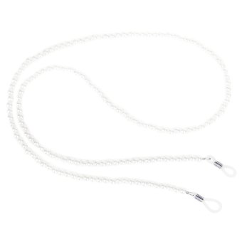 Beige Acrylic Pearl Bead Eyeglass Sunglass Spectacle Cord Neck Strap String Chain Link Holder 68cm