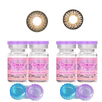 Dreamcolor1 คอนแทคเลนส์ รุ่น linda brown + lucky brown พร้อมตลับใส่ (สีน้ำตาล ) แบบสายตาปกติ (2 คู่ )