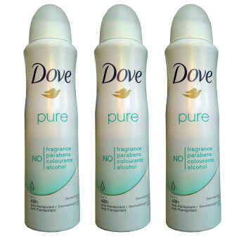 Dove Pure Antiperspirant Deodorant Spray Fragrance Free 48 Hour 150ml (3 ขวด)