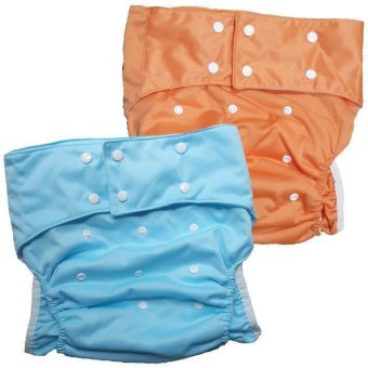 BABYKIDS95 กางเกงผ้าอ้อมผู้ใหญ่ ซักได้ กันน้ำ ฟรีไซส์ปรับขนาดได้ เซ็ท 2 ตัว (สีฟ้า/ส้ม)