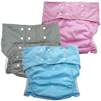 BABYKIDS95 กางเกงผ้าอ้อมผู้ใหญ่ ซักได้ กันน้ำ ฟรีไซส์ปรับขนาดได้ เซ็ท 3 ตัว (สีฟ้า/เทา/ชมพู)