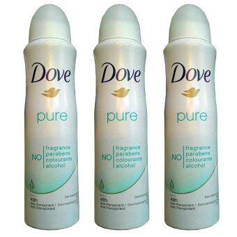 Dove Pure Antiperspirant Deodorant Spray Fragrance Free 48 Hour 150ml (3 ขวด)