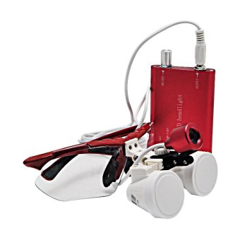 RED 2.5X 420mm Dentist Dental Surgical Medical Binocular Loupes Optical Glass Loupe + Portable LED Head Light Lamp