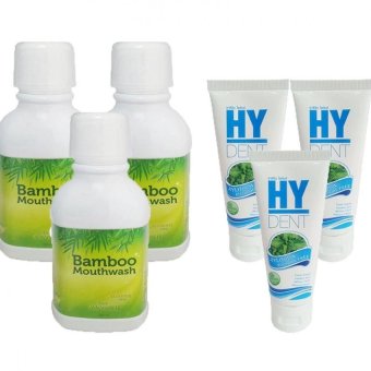 Bamboo mouthwash น้ำยาบ้วนปาก 300 ml. (3 ขวด) Hy Dent ยาสีฟัน 80g. (3 หลอด)