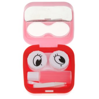 BolehDeals Smile Face Contact Lens Kit Case Pocket Size Storage Holder Container Pink