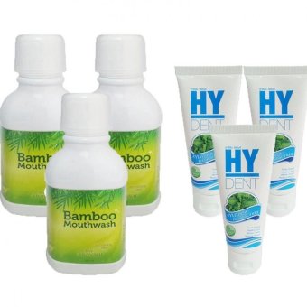 Bamboo mouthwash น้ำยาบ้วนปาก 300 ml. (3 ขวด) Hy Dent ยาสีฟัน 80g. (3 หลอด)