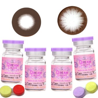 Dreamcolor1: mini rock brown + mini circle brown คอนแทคเลนส์ดรีมคัลเลอร์ วัน พร้อมตลับใส่
