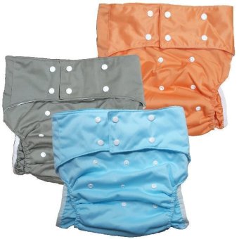 BABYKIDS95 กางเกงผ้าอ้อมผู้ใหญ่ ซักได้ กันน้ำ ฟรีไซส์ปรับขนาดได้ เซ็ท 3 ตัว (สีฟ้า/เทา/ส้ม)