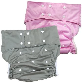 BABYKIDS95 กางเกงผ้าอ้อมผู้ใหญ่ ซักได้ กันน้ำ ฟรีไซส์ปรับขนาดได้ เซ็ท 2 ตัว (สีชมพู/เทา)