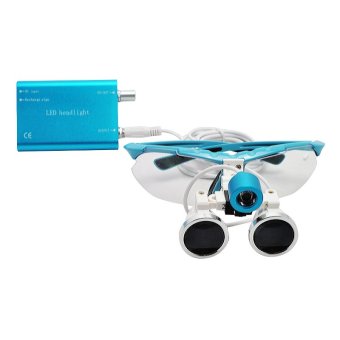 Blue 3.5X 420mm Dentist Dental Surgical Medical Binocular Loupes Optical Glass Loupe + Portable LED Head Light Lamp