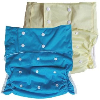 BABYKIDS95 กางเกงผ้าอ้อมผู้ใหญ่ ซักได้ กันน้ำ ขอบขา 2ชั้น ปรับขนาดได้สำหรับรอบเอว 23-36 นิ้ว เซ็ท 2 ตัวพร้อมแผ่นซับ (สีฟ้า/เหลือง)