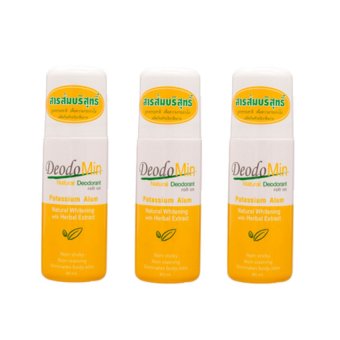 Deodomin Natural Whitening ดีโอโดมิน โรลออนสารส้มบริสุทธิ์ระงับกลิ่นกาย กลิ่นชะเอม สีเหลือง ขนาด 60 ml (3 ชิ้น)