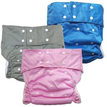 BABYKIDS95 กางเกงผ้าอ้อมผู้ใหญ่ ซักได้ กันน้ำ ฟรีไซส์ปรับขนาดได้ เซ็ท 3 ตัว (สีชมพู/เทา/น้ำเงิน)
