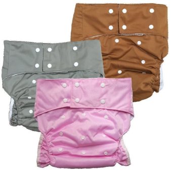 BABYKIDS95 กางเกงผ้าอ้อมผู้ใหญ่ ซักได้ กันน้ำ ฟรีไซส์ปรับขนาดได้ เซ็ท 3 ตัว (สีชมพู/เทา/น้ำตาล)