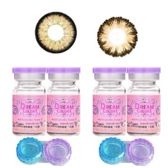 Dreamcolor1 คอนแทคเลนส์ รุ่น colorful brown + max brown พร้อมตลับใส่ (สีน้ำตาล ) แบบสายตาปกติ (2 คู่ )