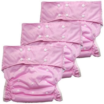 BABYKIDS95 กางเกงผ้าอ้อมผู้ใหญ่ ซักได้ กันน้ำ ฟรีไซส์ปรับขนาดได้ เซ็ท 3 ตัว (สีชมพู)