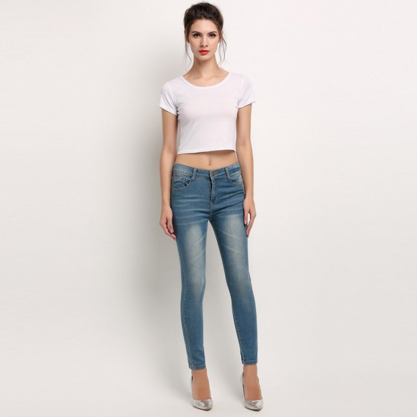 ดูภาพ Fashion Women's Medium Waist Denim Skinny Pants Soft Slim Pencil Jeans - intl เพิ่มเติม Fashion Women's Medium Waist Denim Skinny Pants Soft Slim Pencil Jeans - intl