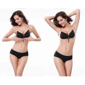 บรา ซิลิโคน QUILLA Seamless V Push Up Invisible Bra | Nubra (สีดำ) แบบรูดเชือก บรา ซิลิโคน QUILLA Seamless V Push Up Invisible Bra | Nubra (สีดำ) แบบรูดเชือก