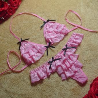 Sexy Lingerie ชุดชั้นในเซ็กซี่สีชมพู ประดับโบว์ดำ สายคล้องคอ ผูกด้านหลัง (สีชมพู) Sexy Lingerie ชุดชั้นในเซ็กซี่สีชมพู ประดับโบว์ดำ สายคล้องคอ ผูกด้านหลัง (สีชมพู)