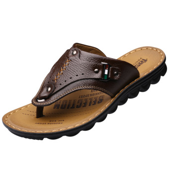 2016 Men Fashion flip flops รองเท้าแตะหนังวัวคุณภาพสูงราคาถูกผู้ชายแตะ (สีน้ำตาล) 2016 Men Fashion flip flops รองเท้าแตะหนังวัวคุณภาพสูงราคาถูกผู้ชายแตะ (สีน้ำตาล)