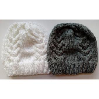 Handmade หมวกถักไหมพรมสีขาวและสีเทา ลาย02 Handmade หมวกถักไหมพรมสีขาวและสีเทา ลาย02