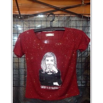 เสื้อแต่งกลิตเตอร์ฟรุ้งฟริ้ง คอกลม สีแดง เสื้อแต่งกลิตเตอร์ฟรุ้งฟริ้ง คอกลม สีแดง