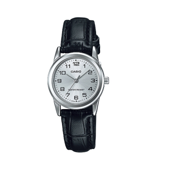 Casio Standard นาฬิกาข้อมือผู้หญิง สายหนังสีดำ/หน้าปัดเงิน รุ่น LTP-V001L-7BUDF