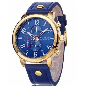 Curren นาฬิกาข้อมือสุภาพบุรุษ สีฟ้า/ทอง สายหนัง รุ่น C8192