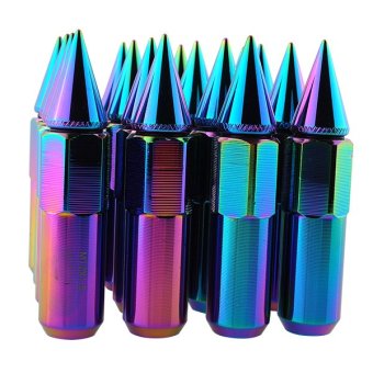 รูปภาพ เกี่ยวกับ Aukey 16pcs 24K NEO Chrome Spiked 90MM Tuner Lug Nuts For Wheels - Intl