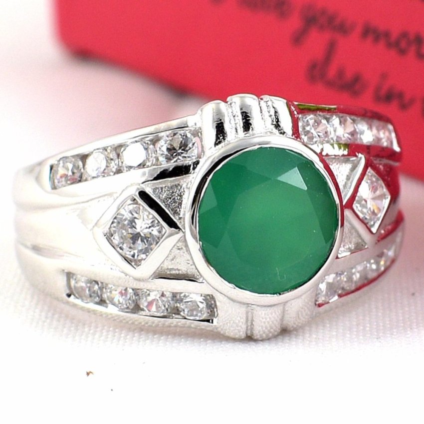 SKJewelryFactory แหวนเงินแท้พลอยกรีนอะเกทแท้และเพชร .