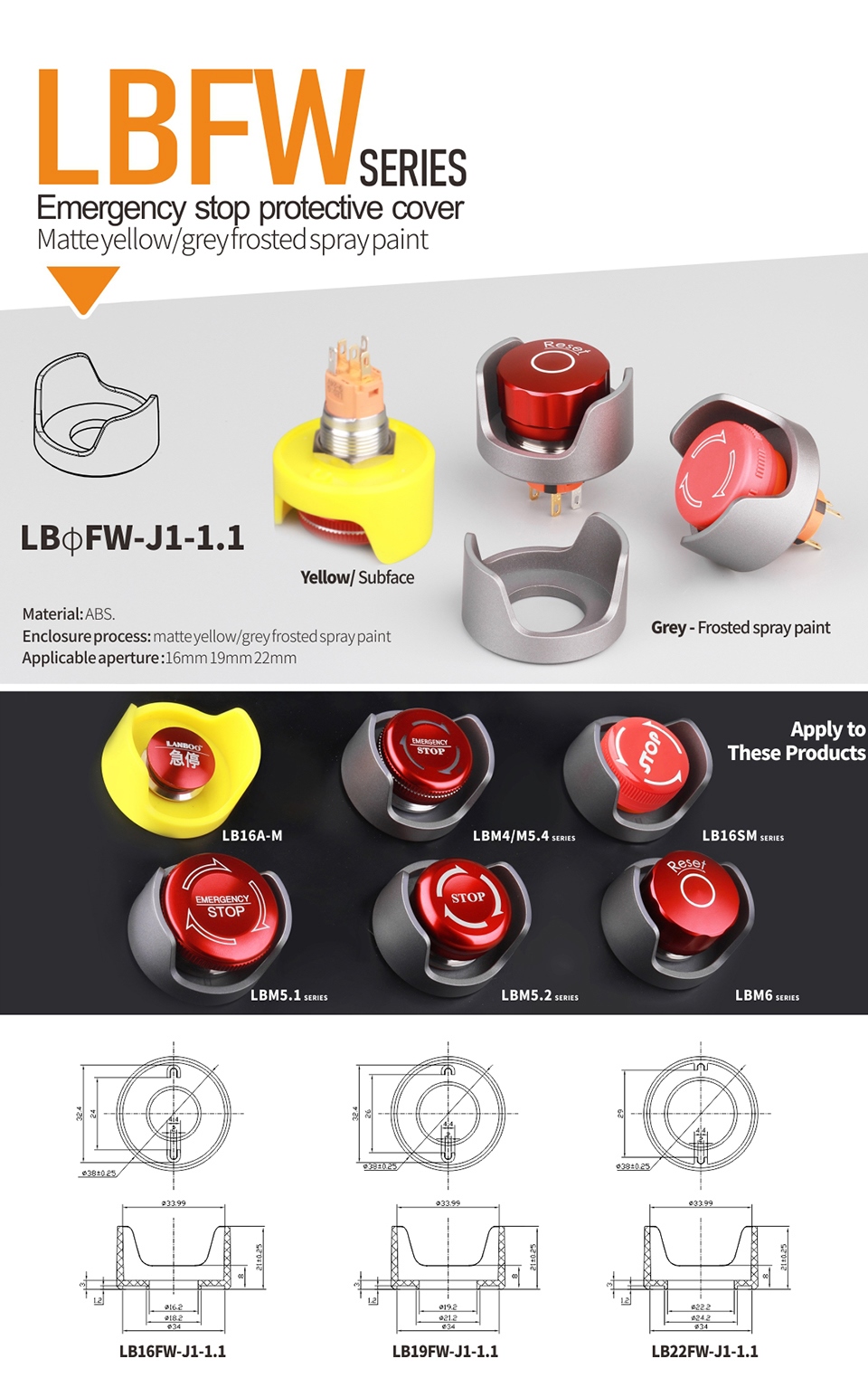 Lanboo Mm Mm Mm Mushroom Emergency Stop Push Button Switch With