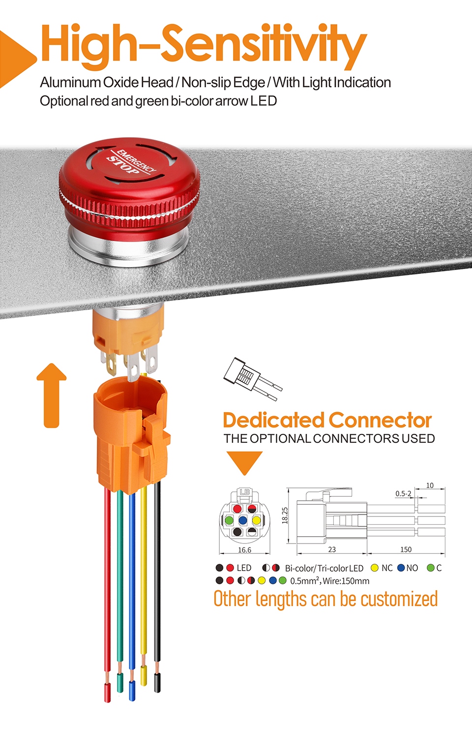 LANBOO 16mm 19mm 22mm Mushroom Emergency Stop Push Button Switch With