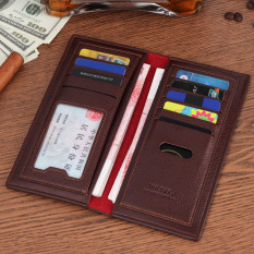Genuine Leather Wallet Men Long Card Holders Youth Ultra-thin Multi Vertical Purse (No Sandwich Version / Light Brown)