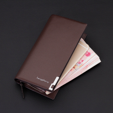 Men Long Genuine Cowhide Leather Wallet Zipper Purse Youth Clutch Multifunctional Male Mobile Phone Bag (Coffee)