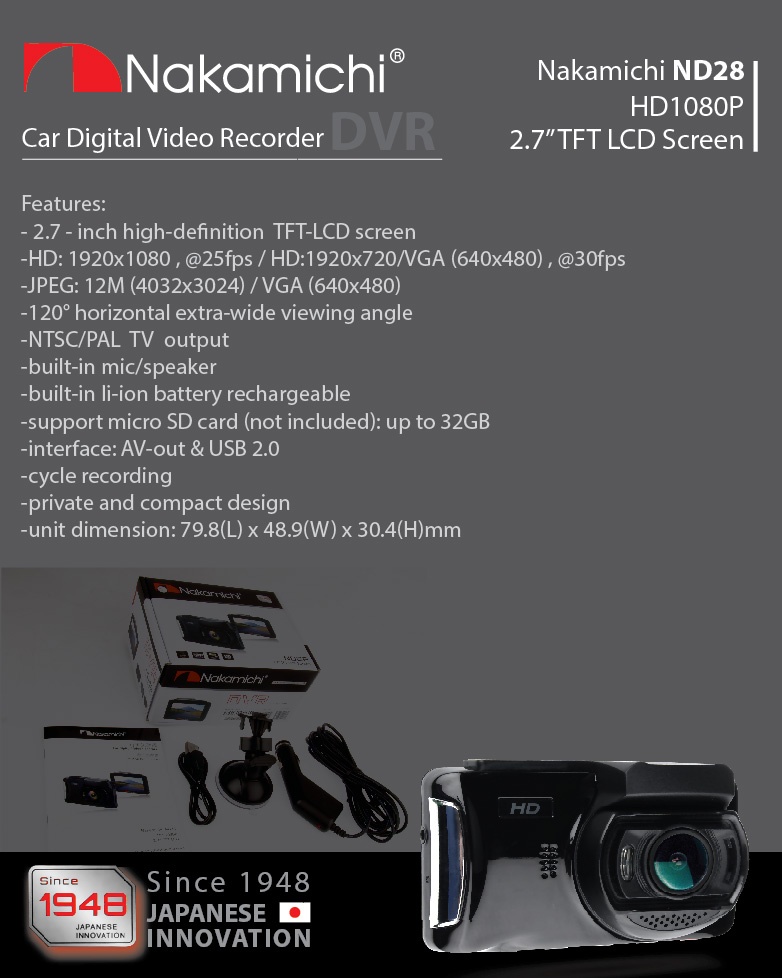 Nakamichi CAR DVR กล้องติดรถยนต์ FULL HD 1080P ชัดทั้งกลางวันและกลางคืน 5 S 100020466 d0e9074d74633df5912fefa2ef4cc00c