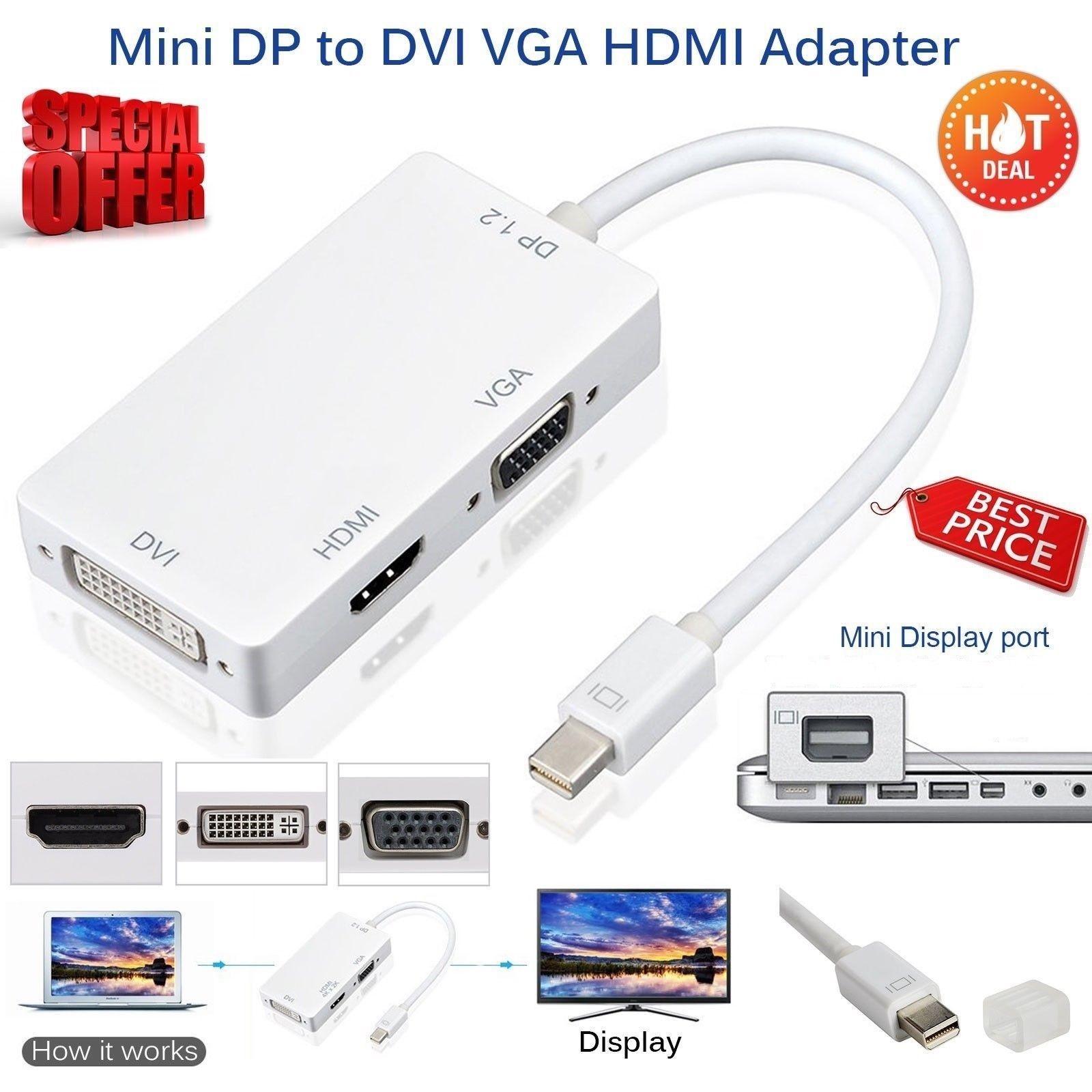 Mini DP Thunderbolt 2.0 To HDMI VGA DVI Adapter 1080P For MacBook Pro Mac Air