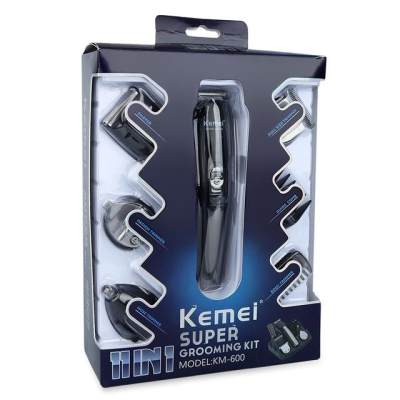 Kemei SUPER GROOMING KIT 11in1 รุ่น KM-600 ชุดเครื่องจัดแต่งทรงผม ปัตตาเลี่ยน ชาร์ตไฟได้ เครื่องโกนหนวด ตัดขนจมูก ตัดผมสั้น ที่ตัดผมไฟฟ้า เครื่องตัดผม ตัดขน บัตตาเลี่ยน โกนผม โกนขน แบตตาเลี่ยน แบบไร้สาย ตัดผมเด็ก ชุดบัดตาเลียน ใบมีดโลหะชนิดพิเศษ