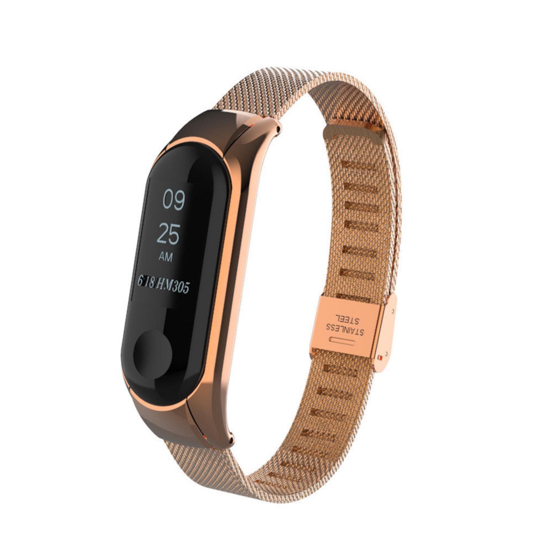 สายนาฬิกา เสี่ยวมี่ มี่ แบรนด์ 3 มิลาเนส สีชมพูทอง Mesh Stainless Steel Milanese Wrist Strap Bracelet For Xiaomi Mi Band 3 Rose gold