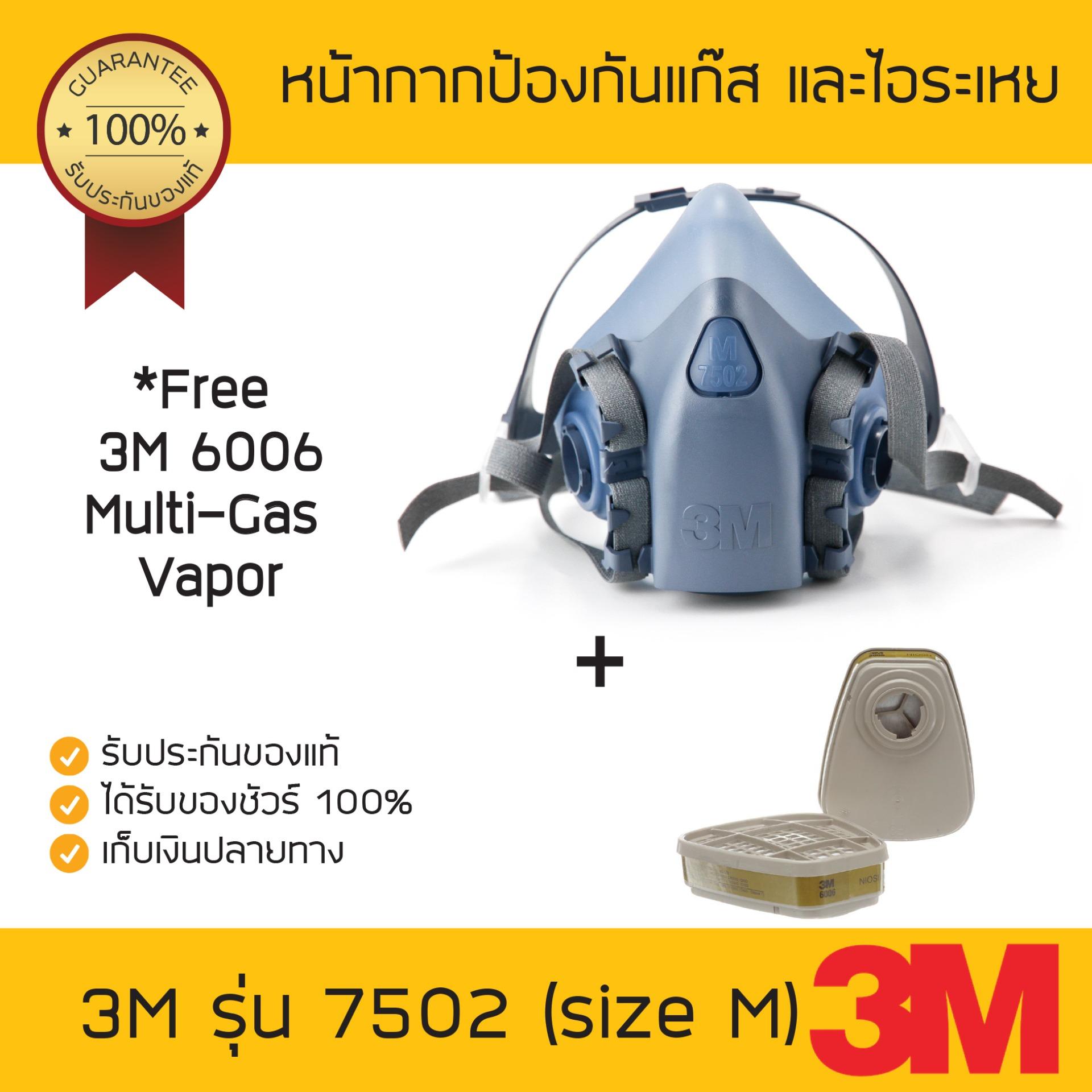 หน้ากาก 3M รุ่น 7502 + ตลับกรอง รุ่น 6006(ชุดหน้ากากซิลิโคนครึ่งหน้า ป้องกันสารเคมี/ฝุ่น) หน้ากาก 3M รุ่น 7502 + ตลับกรอง รุ่น 6006(ชุดหน้ากากซิลิโคนครึ่งหน้า ป้องกันสารเคมี/ฝุ่น)