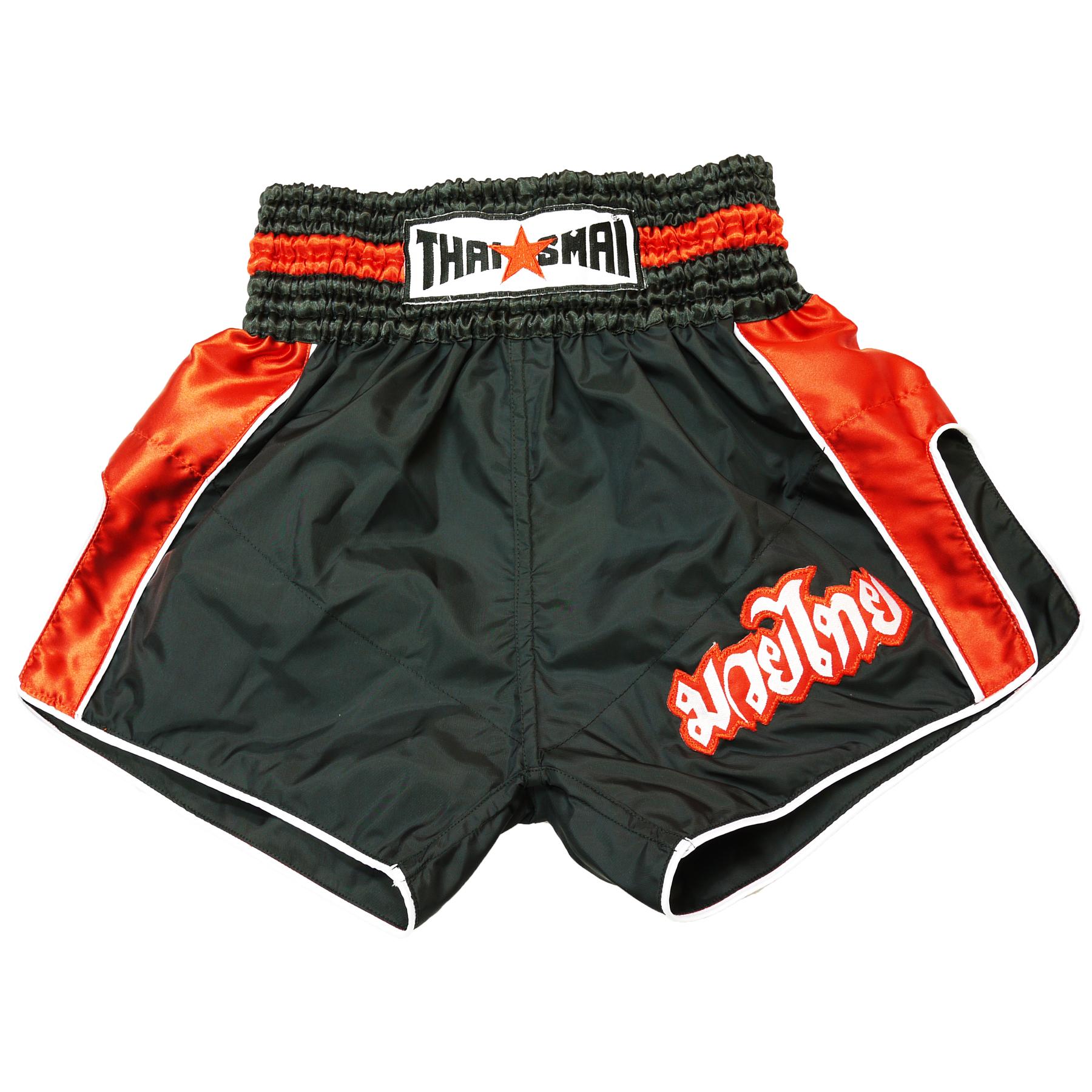 Thaismai - W.001 กางเกงมวย Thai Boxing Shorts Nylon strip (สีดำ/แดง)