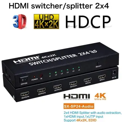 HDMI 2 In 4 Out 4K*2K 3D 1080p HDMI Splitter 2x4 HD HDMI Switch Switcher 4Kx2K High Definition Video HDMI Distributor