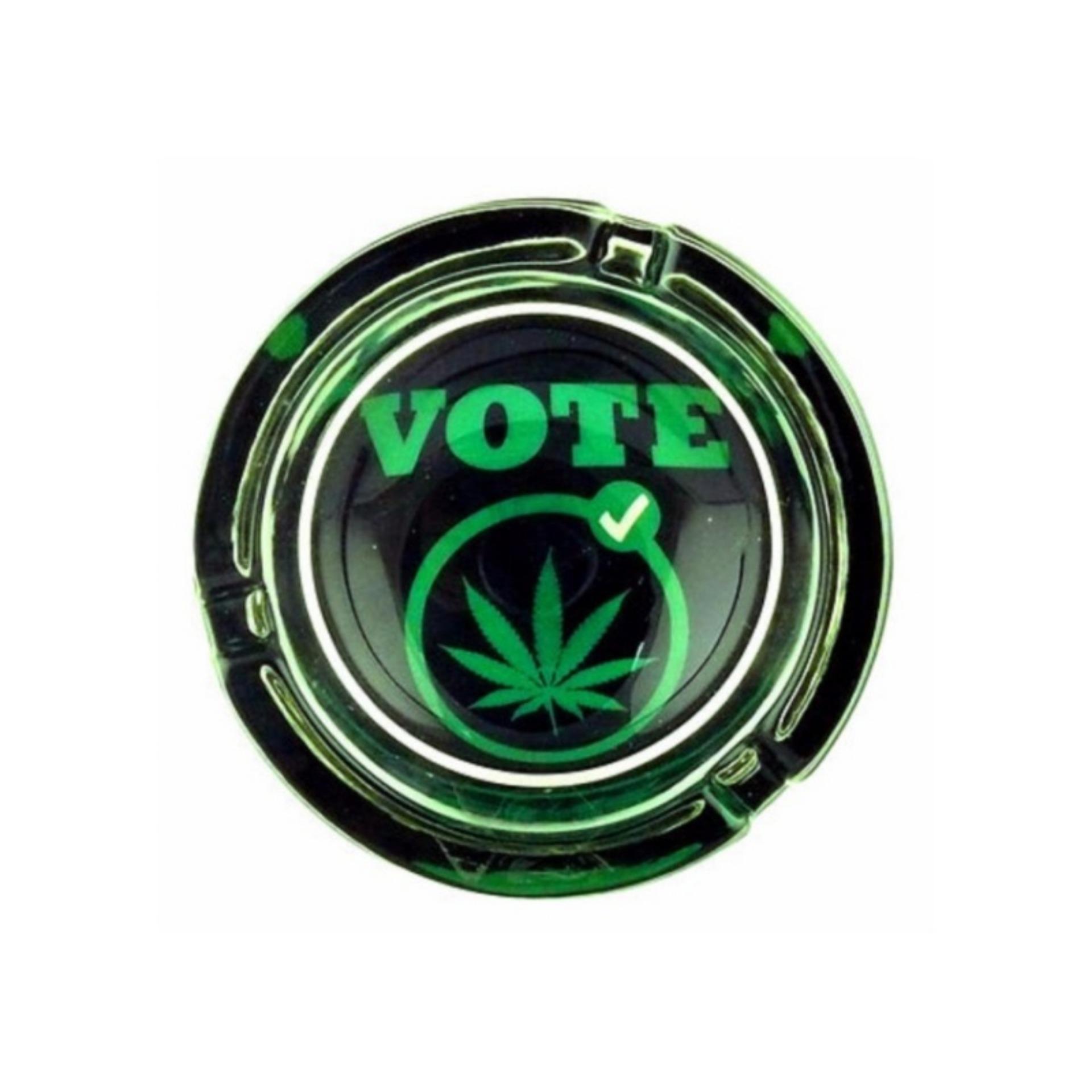 ที่เขี่ยบุหรี่แก้ว VOTE MJ Legalize Round Glass Ashtray 420 Design