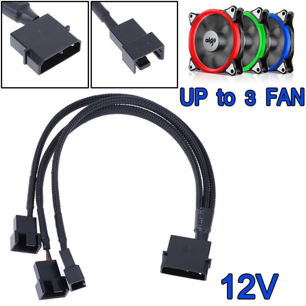 สายแปลงไฟ Power IDE ไปเป็น สายจ่ายไฟ ให้พัดลม (แบบ 3 หรือ 4 pin ) 3 เส้น Molex 4 Pin To 3 x 3/4-pin 5v12v Usb Sleeved Dual Fan Power Adapter Cable 28cm