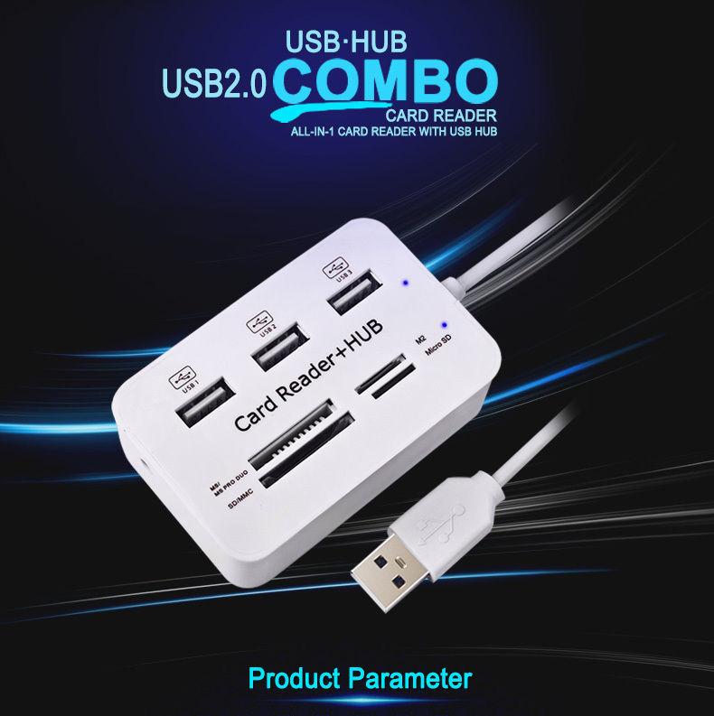 USB Hub Combo 2.0 3 Ports Card Reader High Speed Multi USB Splitter Hub USB Combo All In One for PCnotebook Computer Accessories