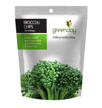 Greenday Broccoli Chips / กรีนเดย์ บร็อคโคลี่กรอบ 20 G (แพค 4 ซอง). 